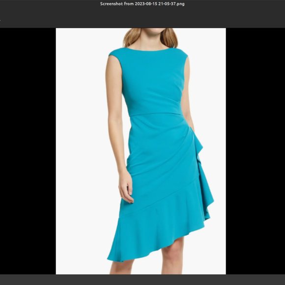 Eliza J Teal Dress Eliza J Women's Blue Pleated Ruffle Dress